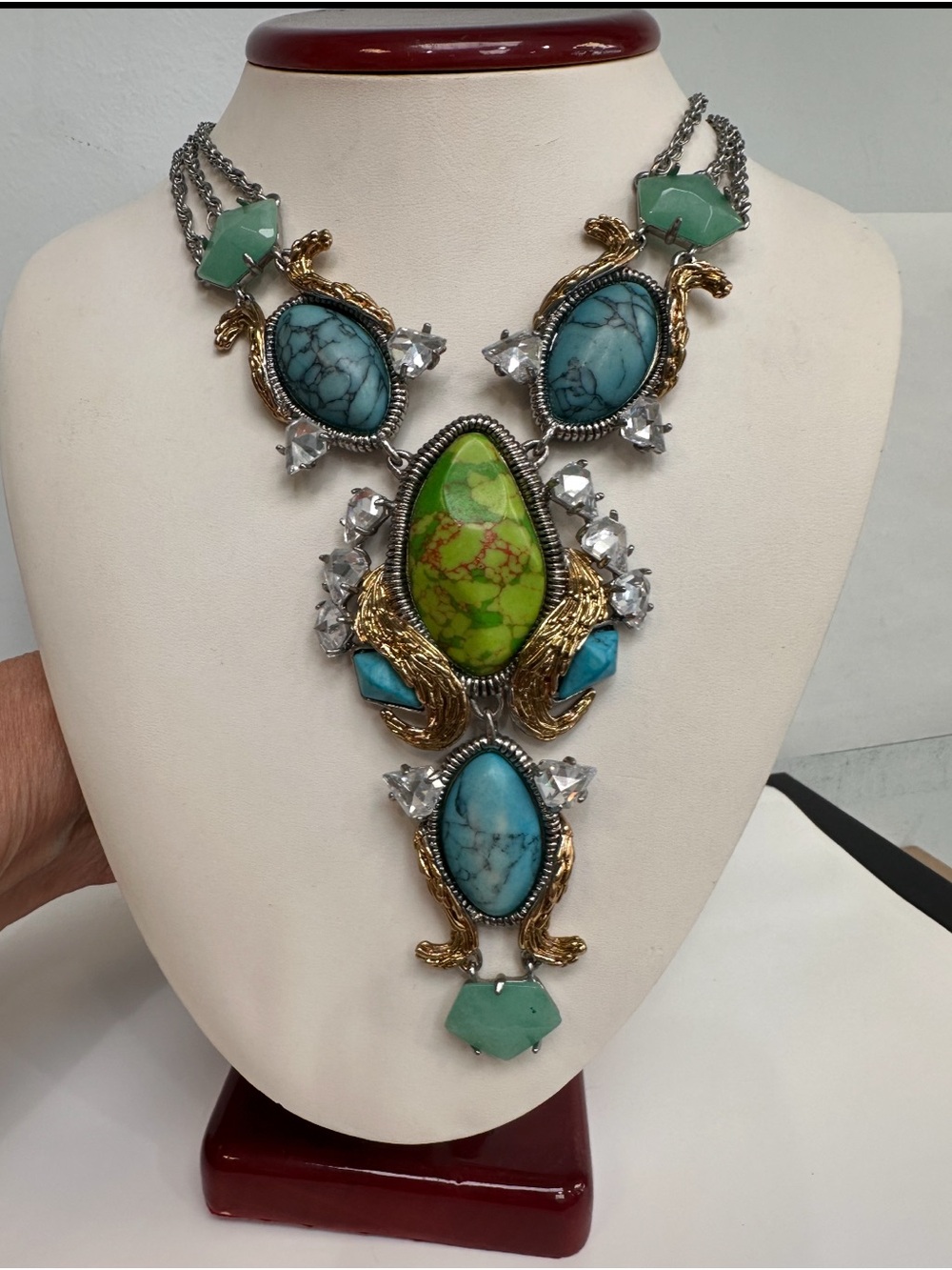 Alexis Bittar Statement Green and Turquoise Gemstone Bib Necklace